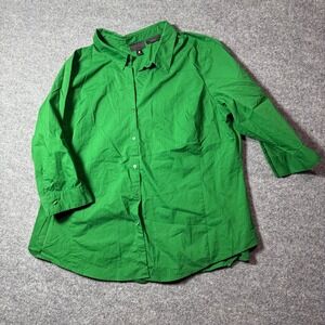 Worthington Women's 2X Green Stretch 3/4 Sleeve Button Up Shirt Top‎ Blouse